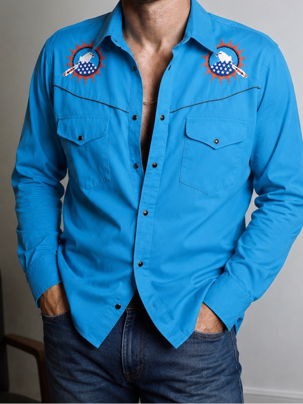 Rock Creek Ranch- size L
Western embroidered shirt with acrylic black snaps